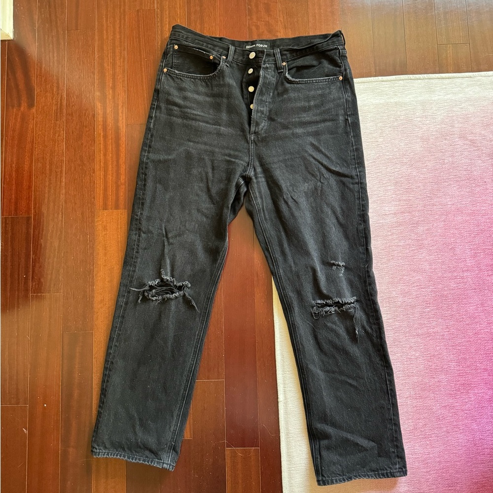 Denim Forum/Artizia Distressed Straight Ankle Jeans